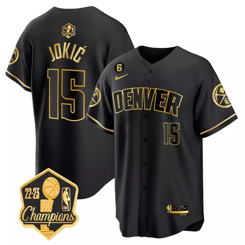 Nikola Jokic 15 Denver Nuggets Jersey Black Championship 2022-23 Champions Men Gold