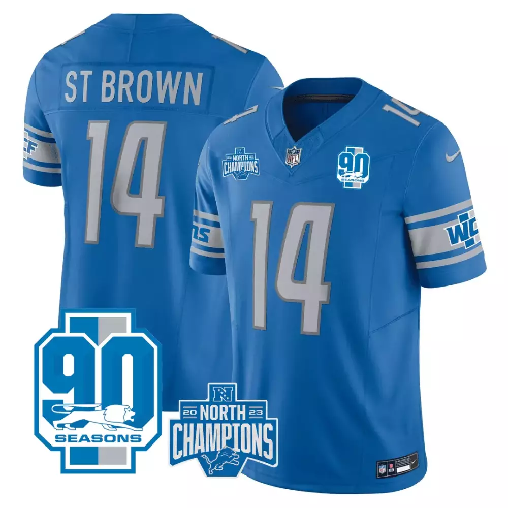 Amon-ra St. 14 Detroit Lions Jersey Blue 90th Season Men Replica Silver White All