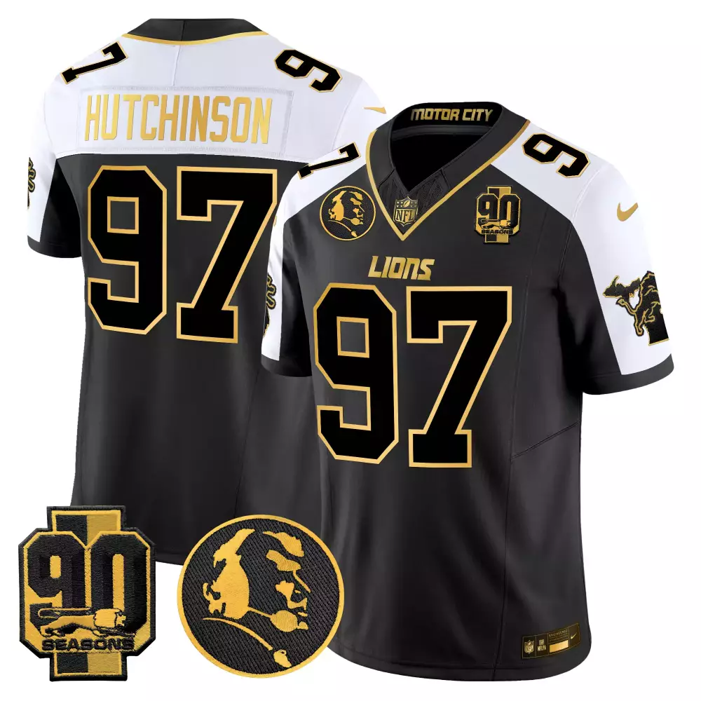 Hutchinson 97 Lions Jersey Black 90th Season 90 Seasons Motor City 2023 Men NFL Split Design