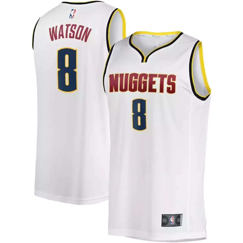 Peyton Watson 8 Nuggets Jersey White Men Replica Maroon Navy Yellow