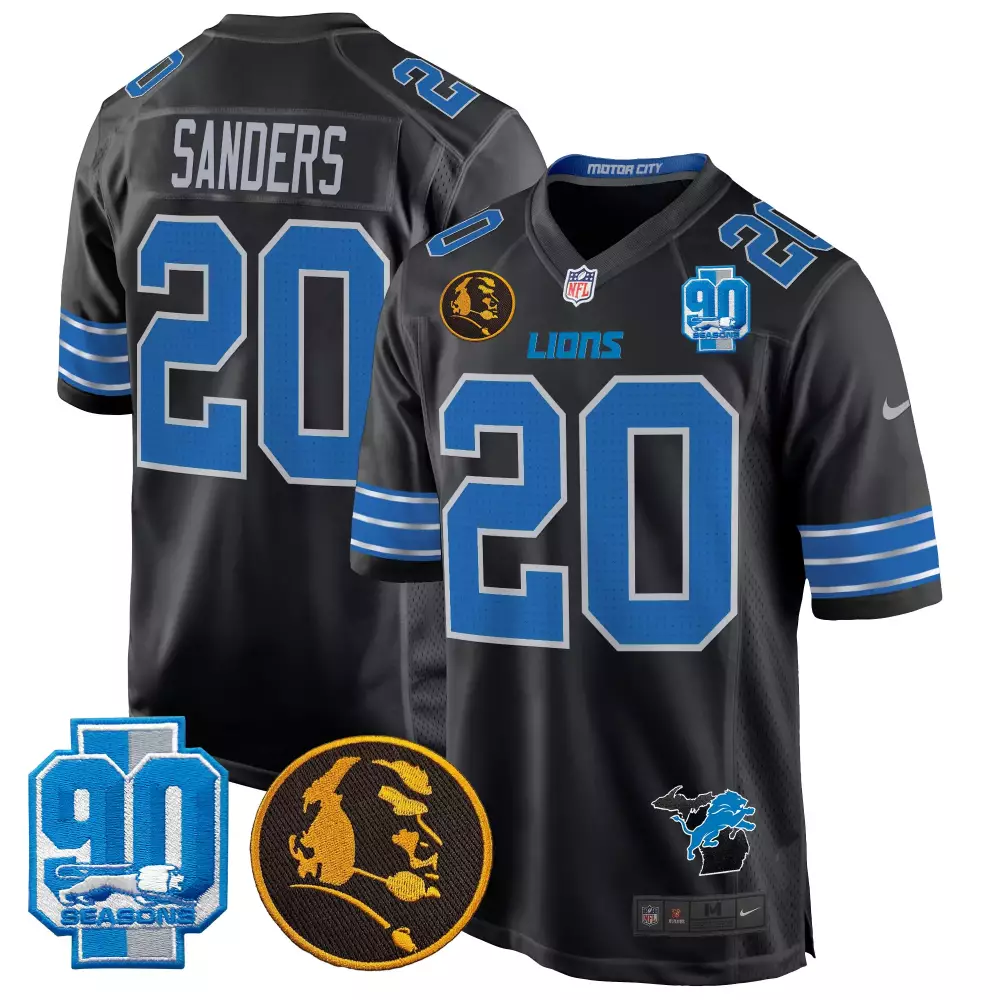 Sanders 20 Lions Jersey Black 90th Anniversary 90 Seasons Historical 2023 Men Blue
