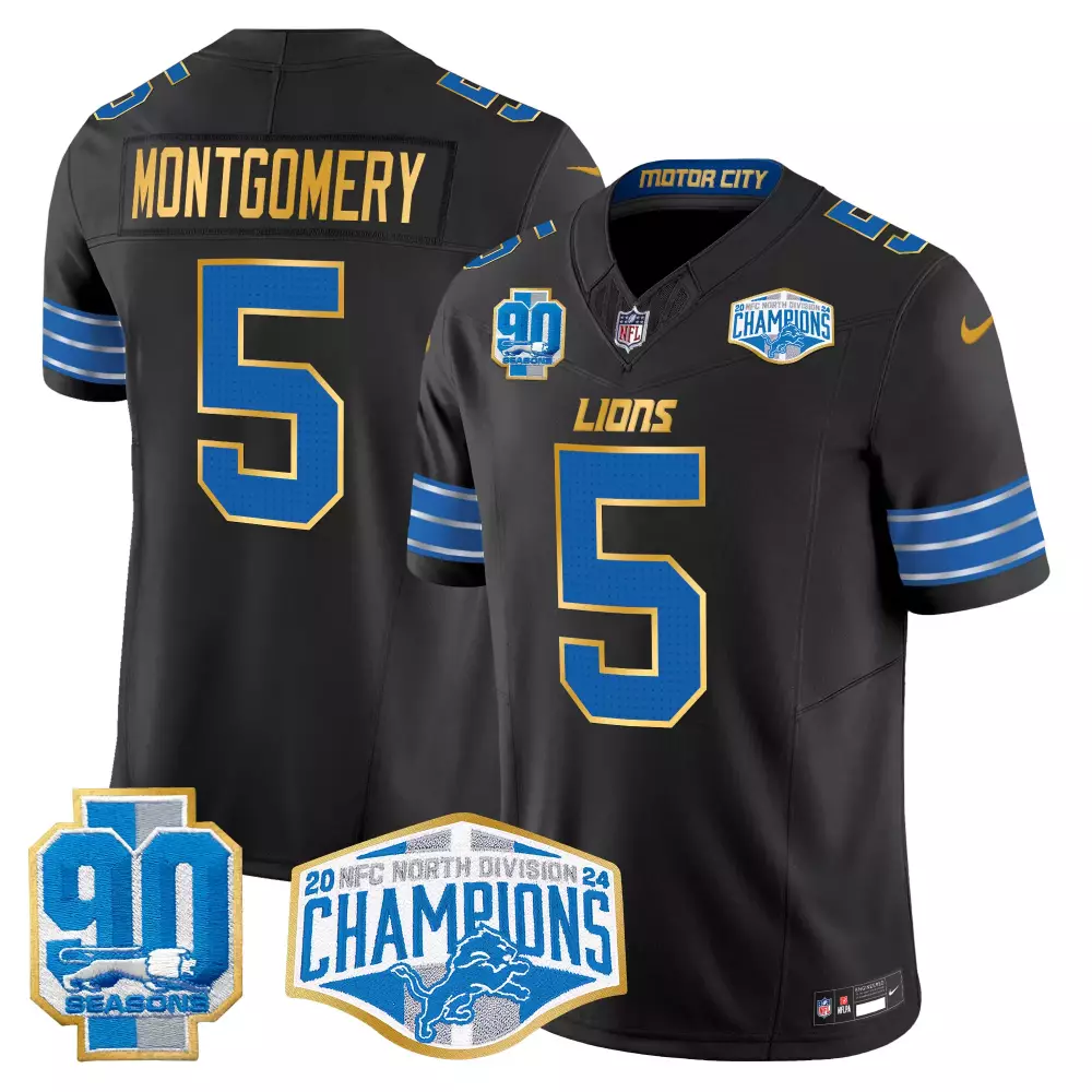 David Montgomery 5 Lions Jersey Black 90 Seasons Men Replica Blue Gold Vapor Limited