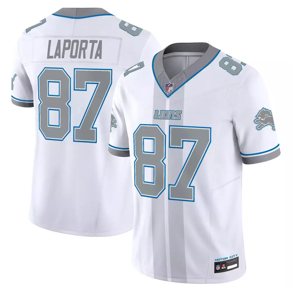 Laporta Motor 87 Lions Jersey White Men Replica Blue Gray Stitched