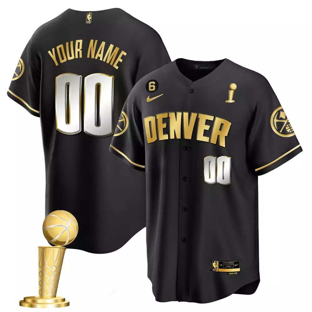 Custom Denver Nuggets Jersey Black NBA Champions Championship Trophy Men Gold Stitched