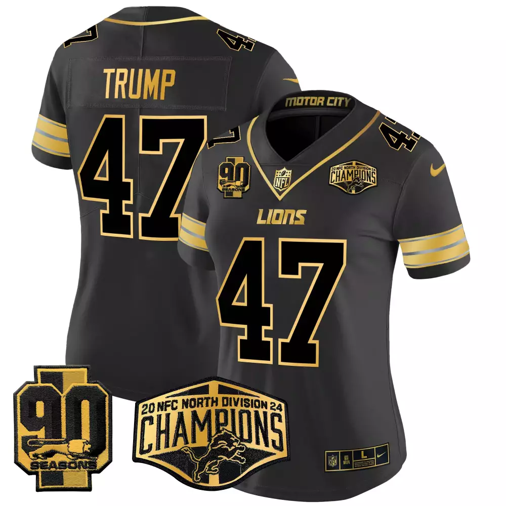 Donald Trump 47 Lions Jersey Black 90 Seasons Men Gold Vapor Limited All