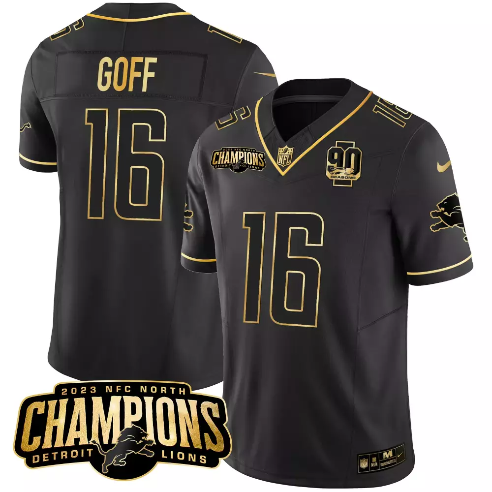Montgomery Male 16 Detroit Lions Jersey Black 2023 NFC North Champions 90 Seasons