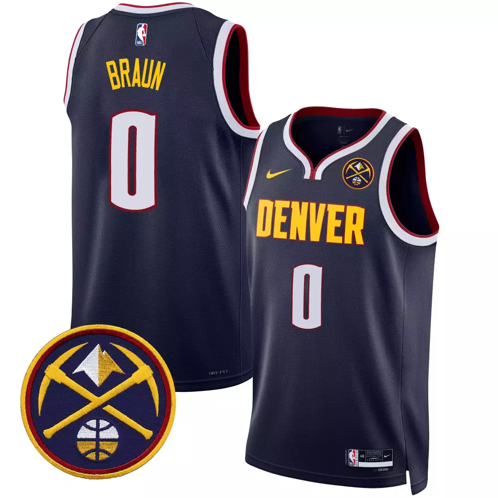Christian Braun Denver Nuggets Jersey Navy Men Yellow Red White Icon Swingman All