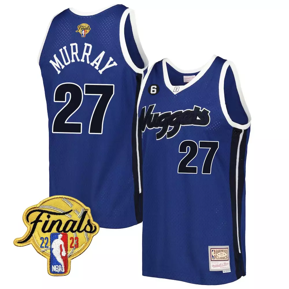 Jamal Murray 27 Nuggets Jersey Blue Hardwood Classics Finals 2023 Men White Black