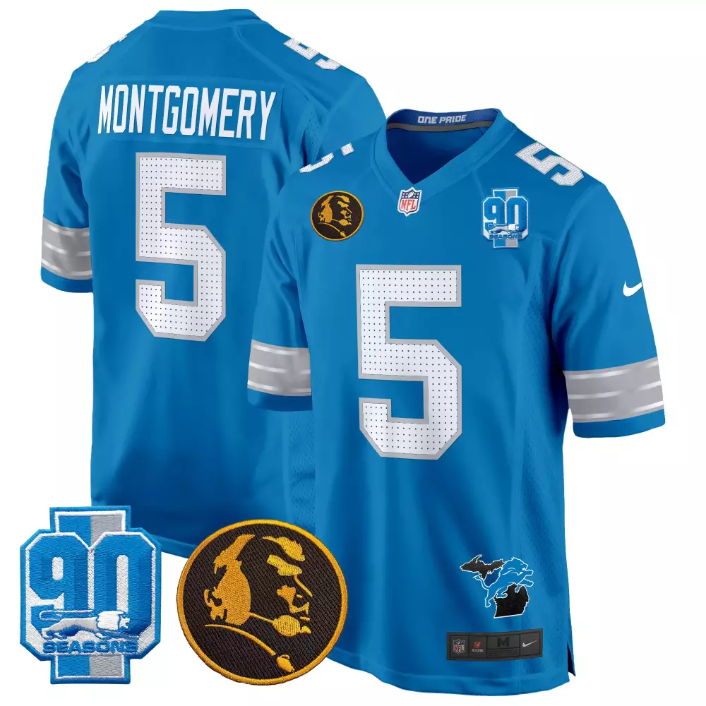 Montgomery 5 Detroit Lions Jersey Blue 90th Season 90 Seasons Joe Schmidt Men Silver