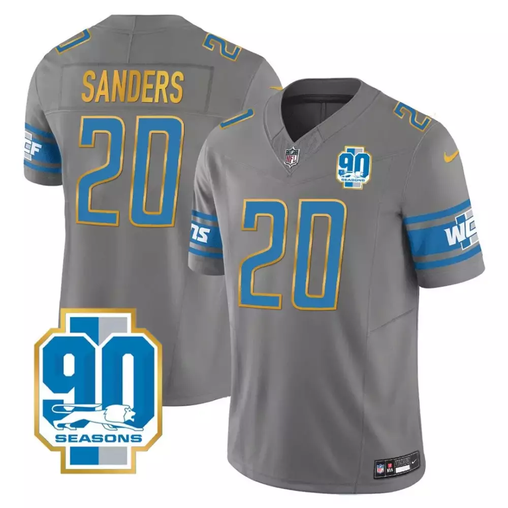 Barry Sanders 20 Lions Jersey Gray 90 Seasons Men Alternate Blue Gold All Stitched