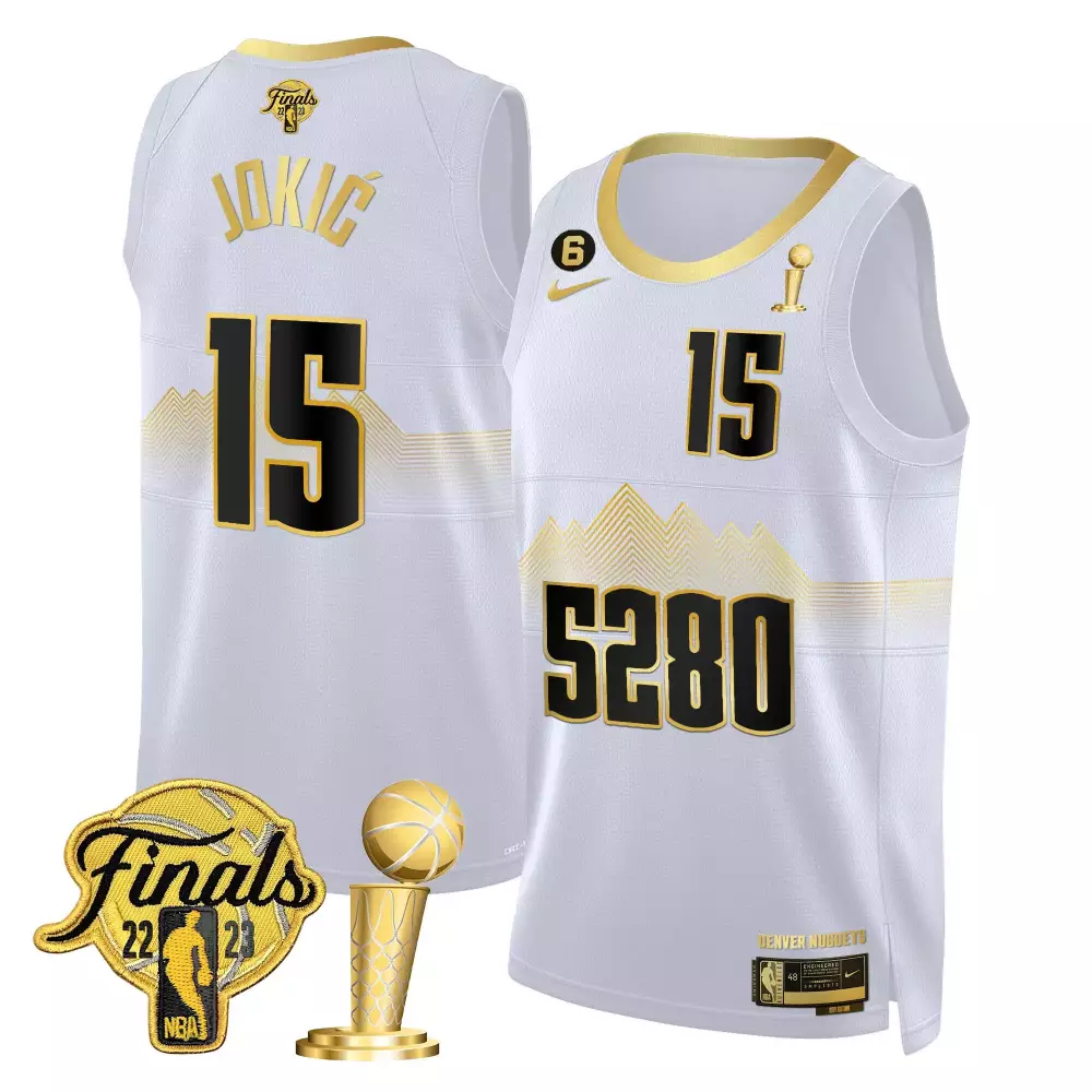 Nikola Jokic 15 Denver Nuggets Jersey White NBA Finals 2022-23 2023 Men Player Gold