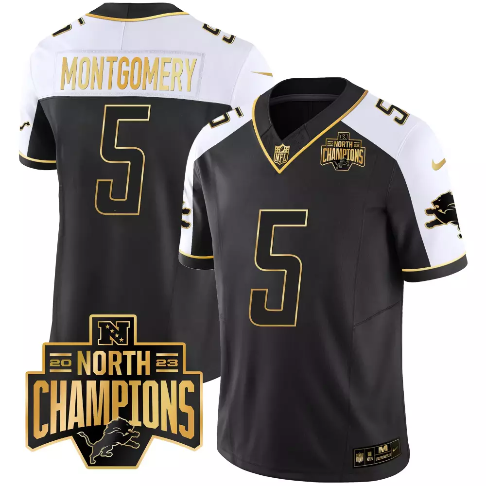 David Montgomery 5 Detroit Lions Jersey Black North Champions 2023 Badge Men Alternate