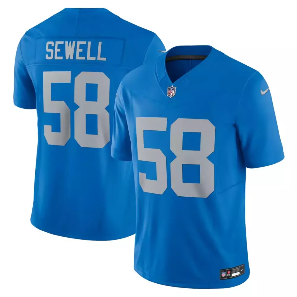Penei Sewell 58 Detroit Lions Jersey Blue Men Standard Silver Vapor Alternate Limited