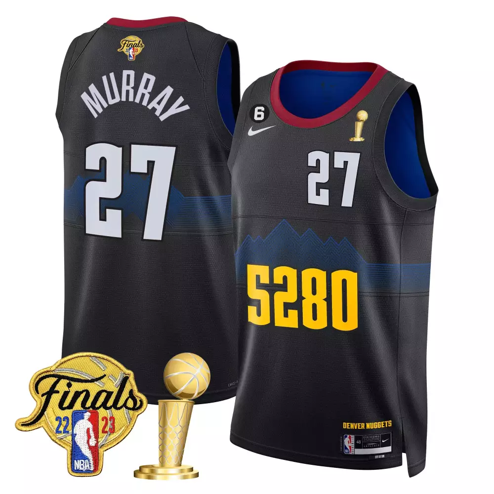 Jamal Murray 27 Denver Nuggets Jersey Black NBA Finals 2023 Championship Trophy Men