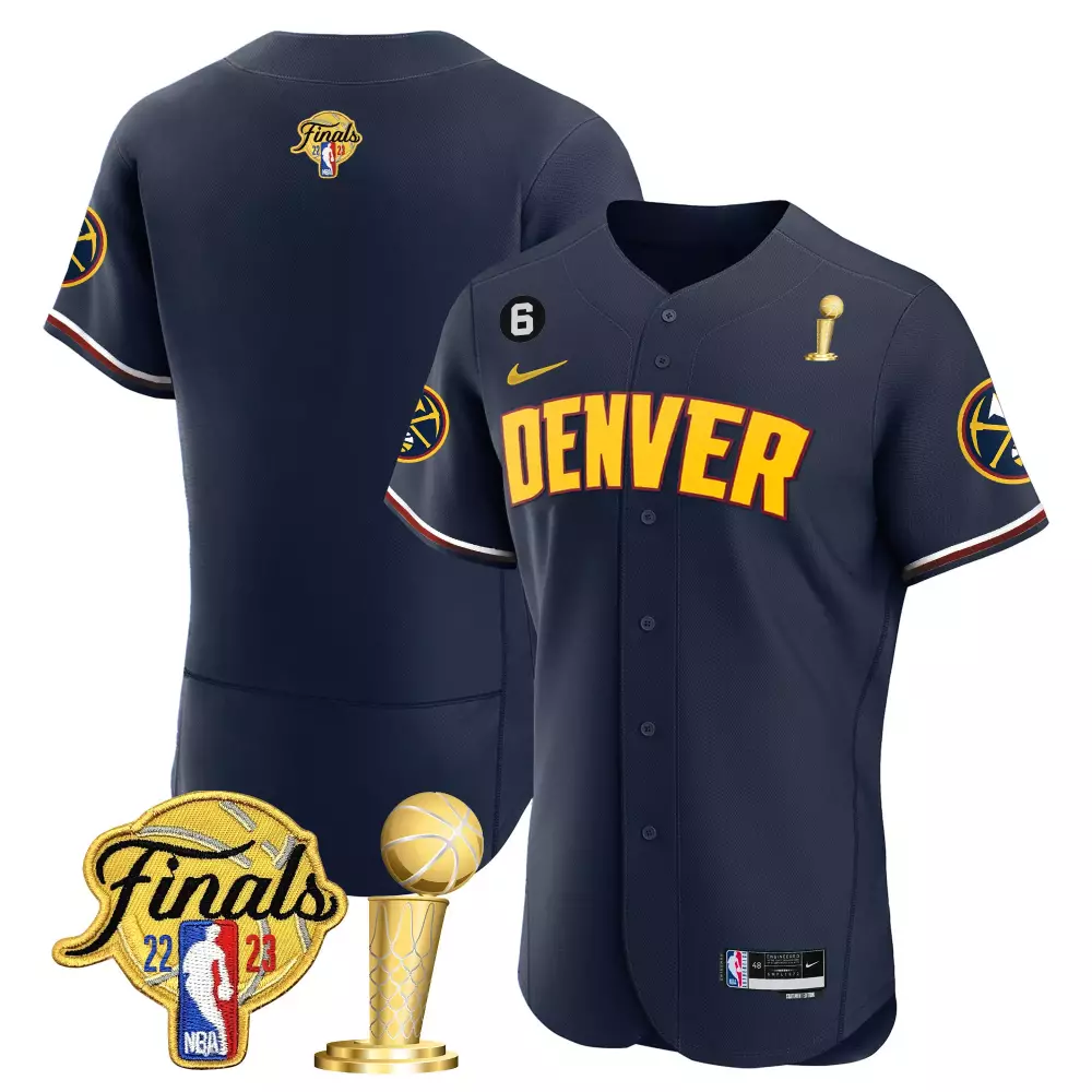 Jamal Murray 6 Denver Nuggets Jersey Navy 2023 NBA Champions Finals Men Yellow White