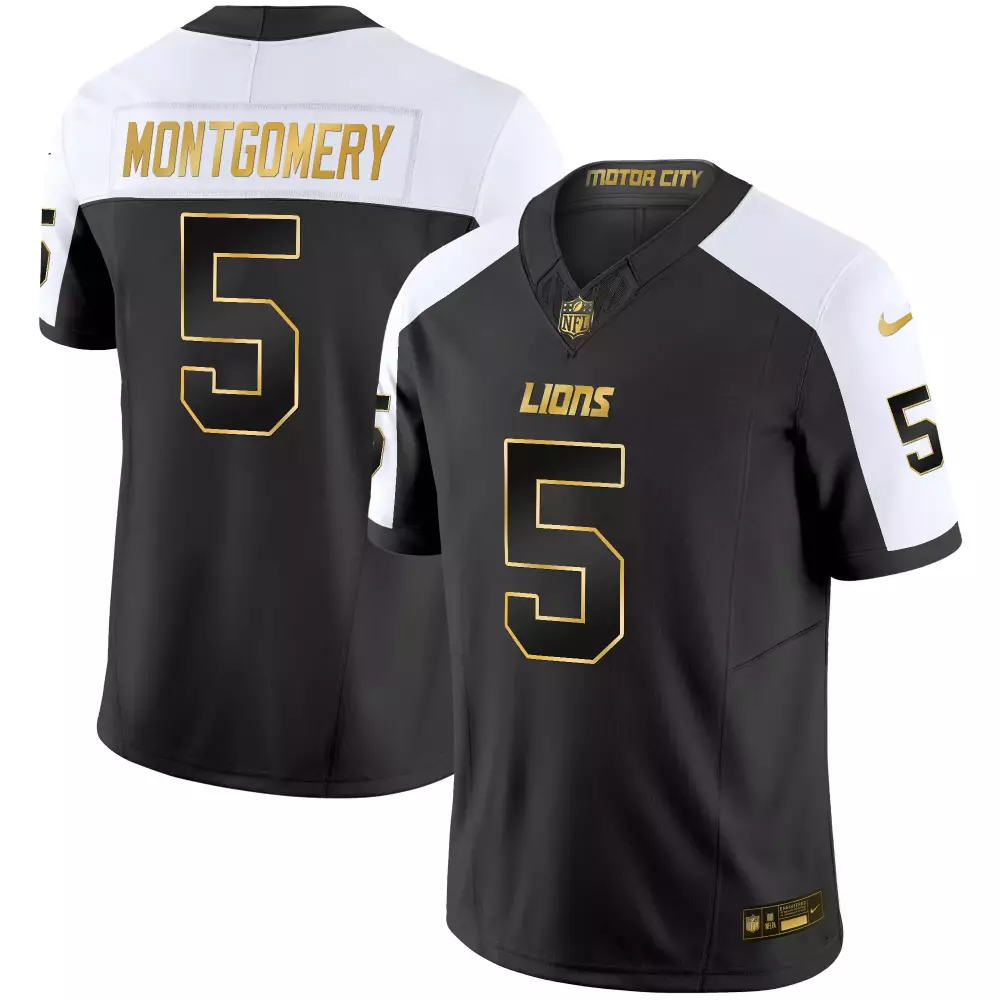 David Montgomery 5 Lions Jersey Black Motor City Men White Gold Alternate Vapor Limited