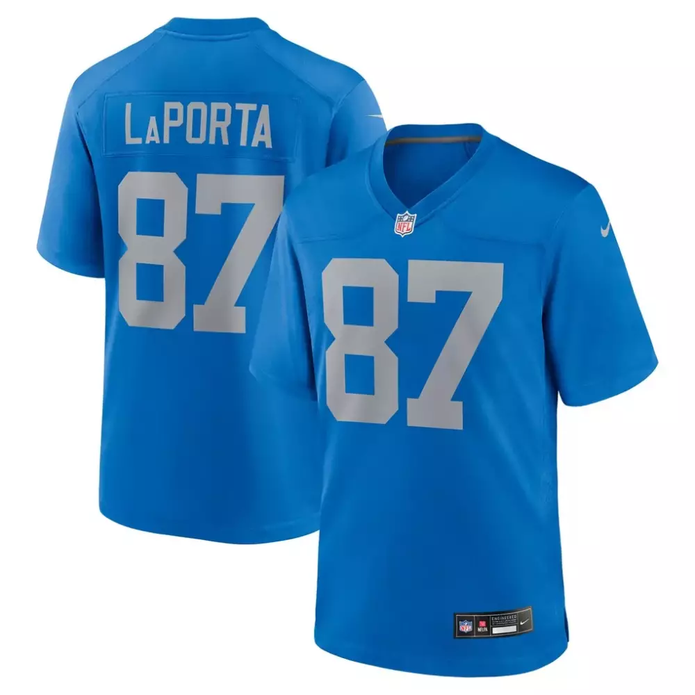 Sam Laporta 87 Detroit Lions Jersey Blue Men Standard Silver Alternate Game