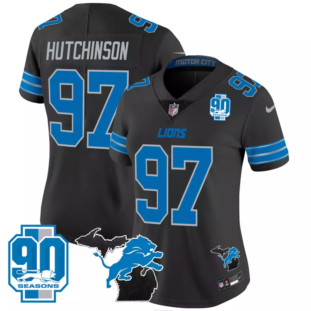 Aidan Hutchinson 97 Lions Jersey Black 90 Seasons Michigan Outline Lion Women Replica