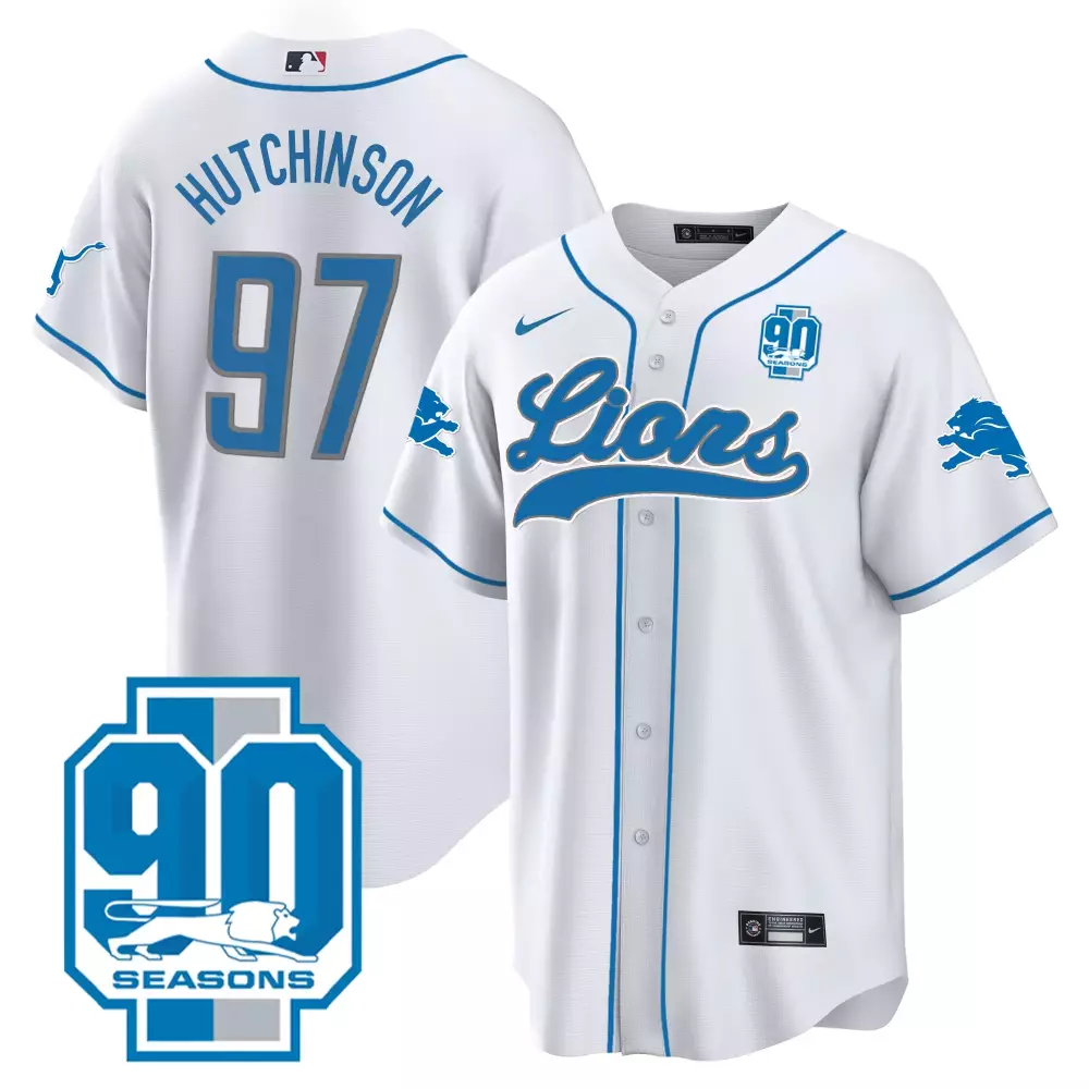 Hutchinson Year 97 Lions Jersey White 90 Seasons Blue Gray All Stitched Vapor