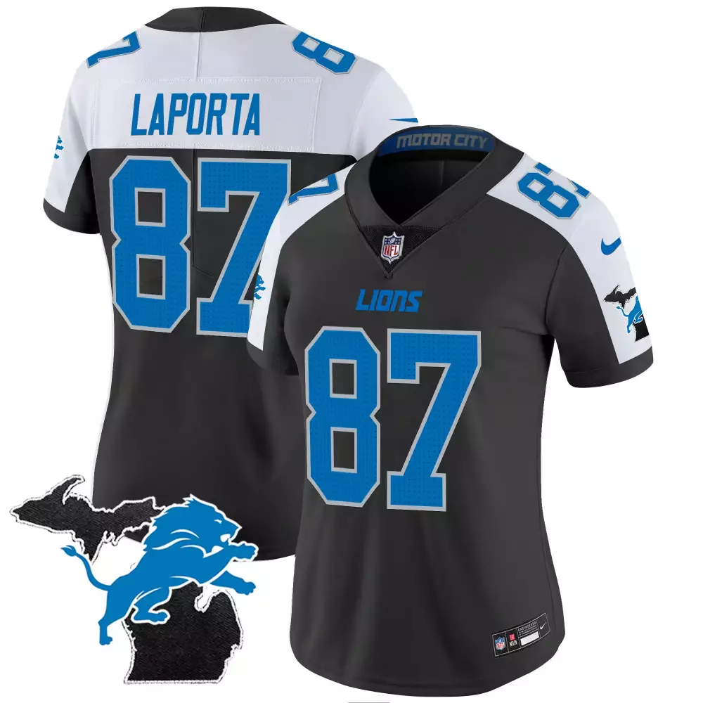 Sam Laporta 87 Lions Jersey Black White Blue All Stitched