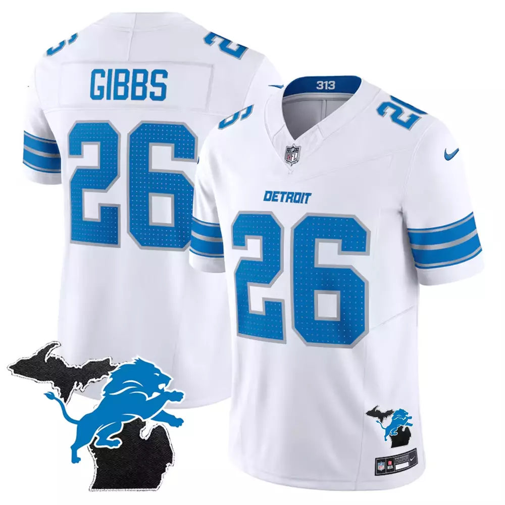 Jahmyr Gibbs 26 Detroit Lions Jersey White Men Alternate Blue Silver Vapor Limited