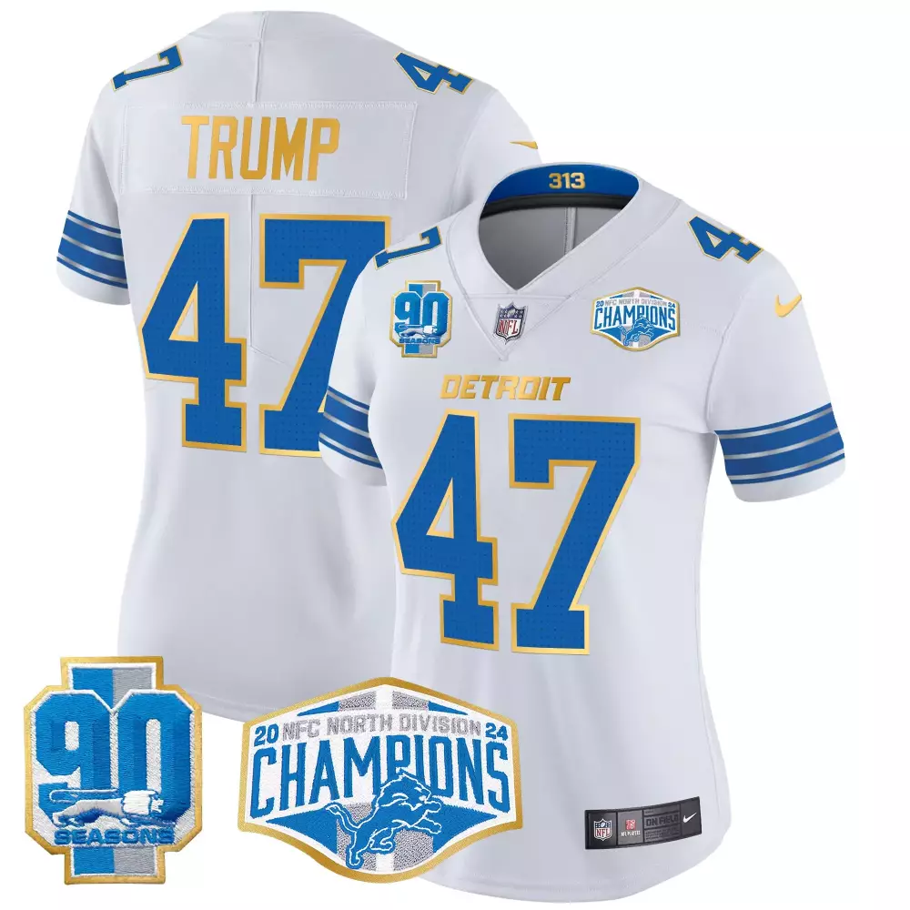 Donald Trump 47 Detroit Lions Jersey White 90 Seasons Men Blue Gold Vapor Limited