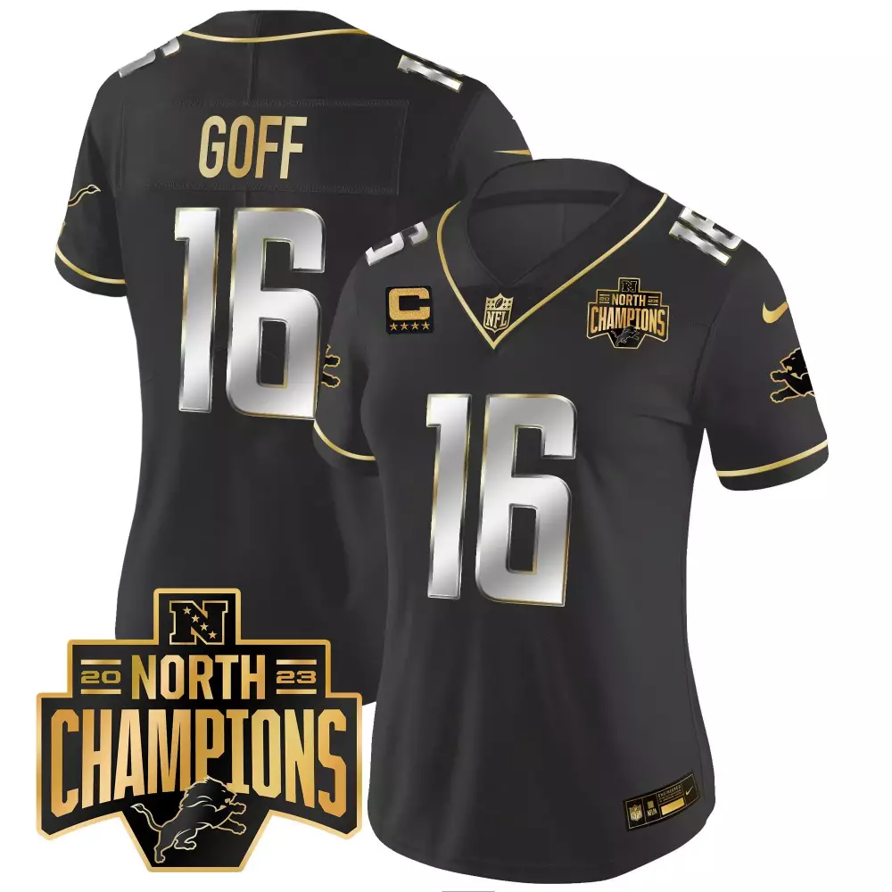 Jared Goff 16 Detroit Lions Jersey Black North Champions Four Stars Men Gold Silver