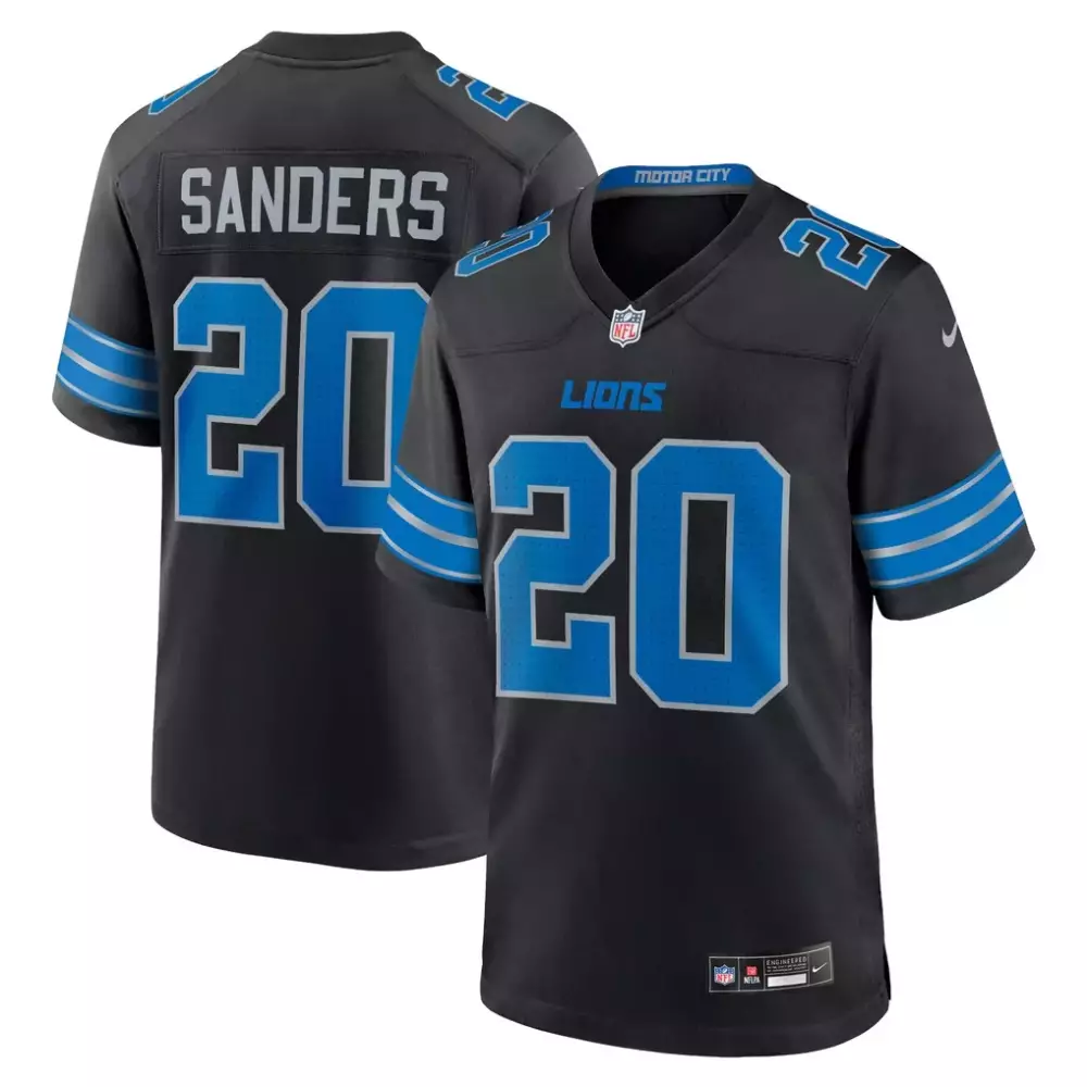 Barry Sanders 20 Lions Jersey Black Men Standard Blue Silver Alternate Retired Game