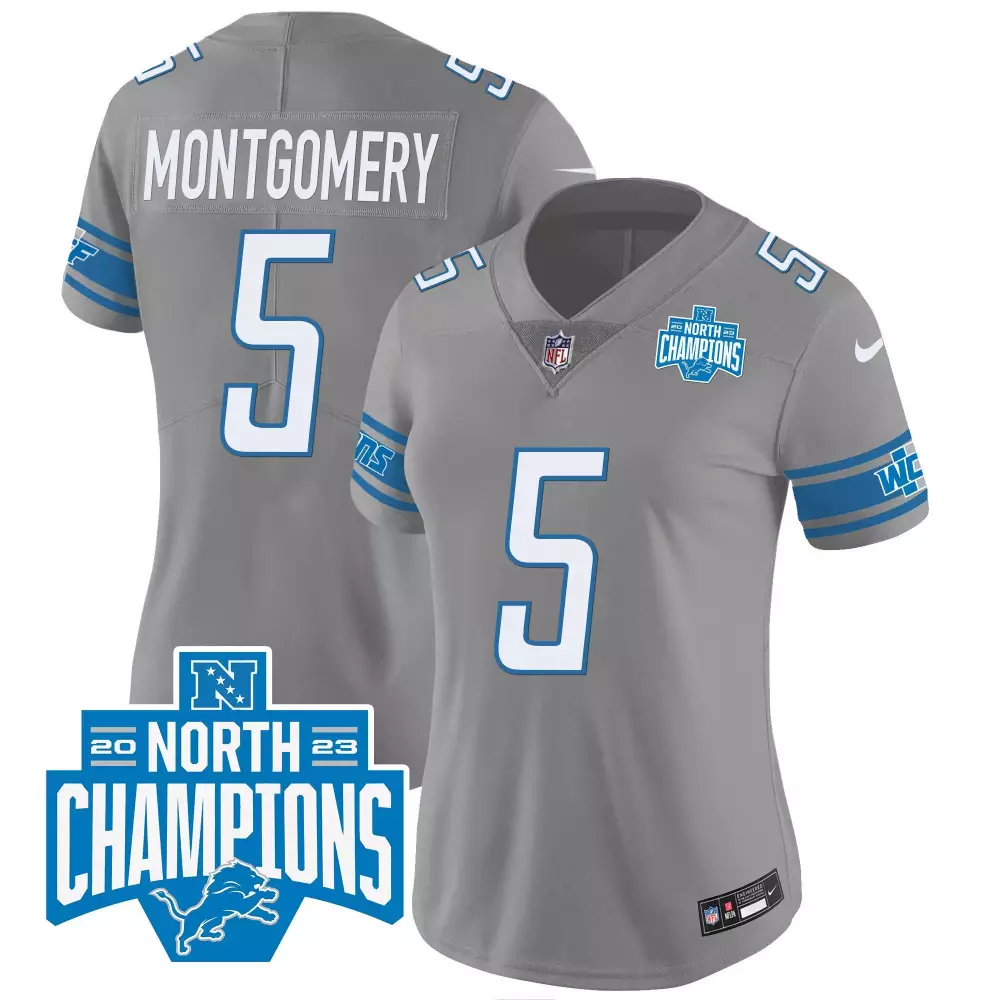 David Montgomery 5 Lions Jersey Grey 2023 North Champions Women Replica Blue White