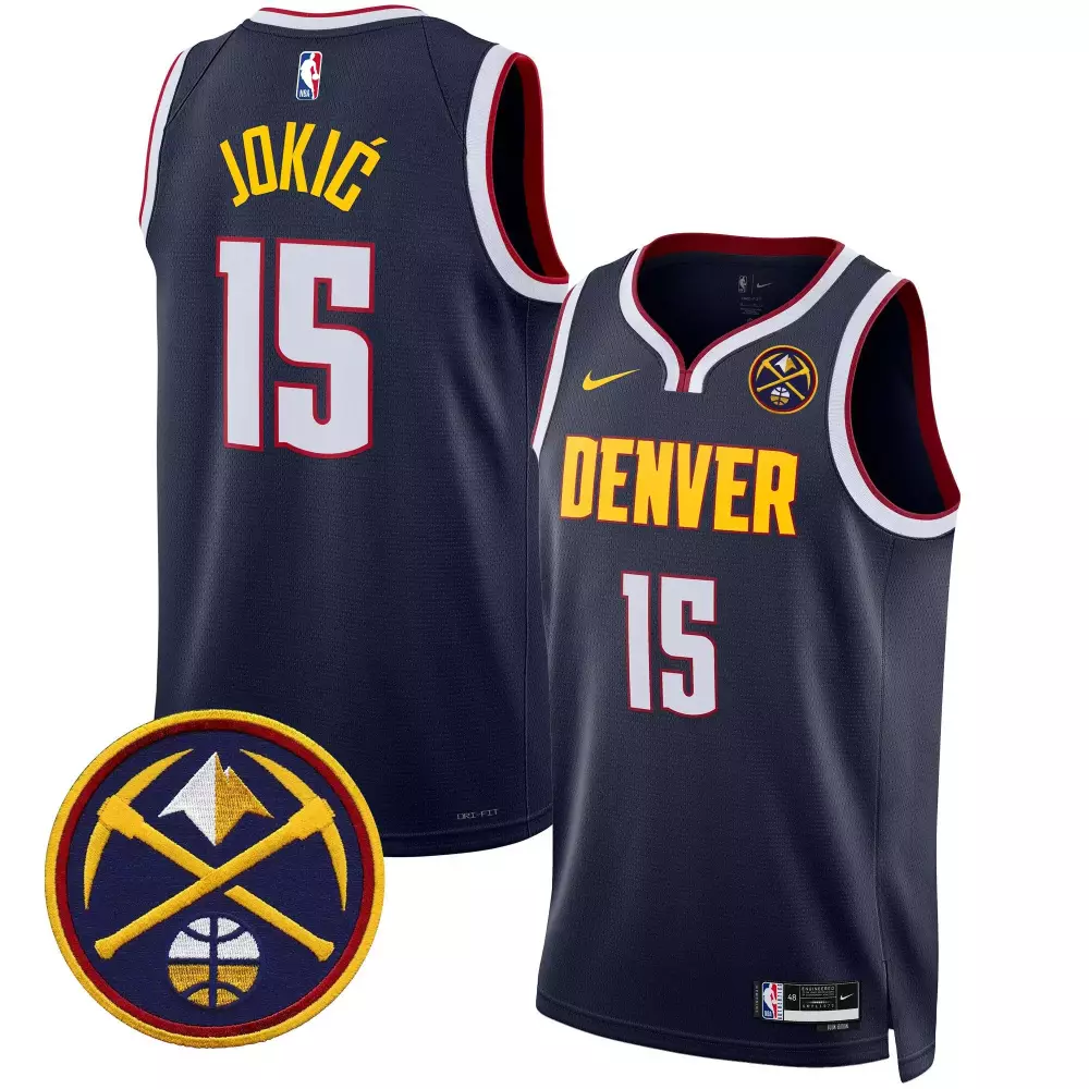 Nikola Jokic 15 Denver Nuggets Jersey Navy Men Yellow White Red Icon Swingman All