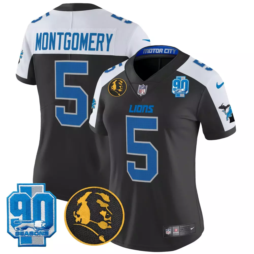 Montgomery 5 Lions Jersey Black 90th Season 90 Seasons Motor City Men Alternate White