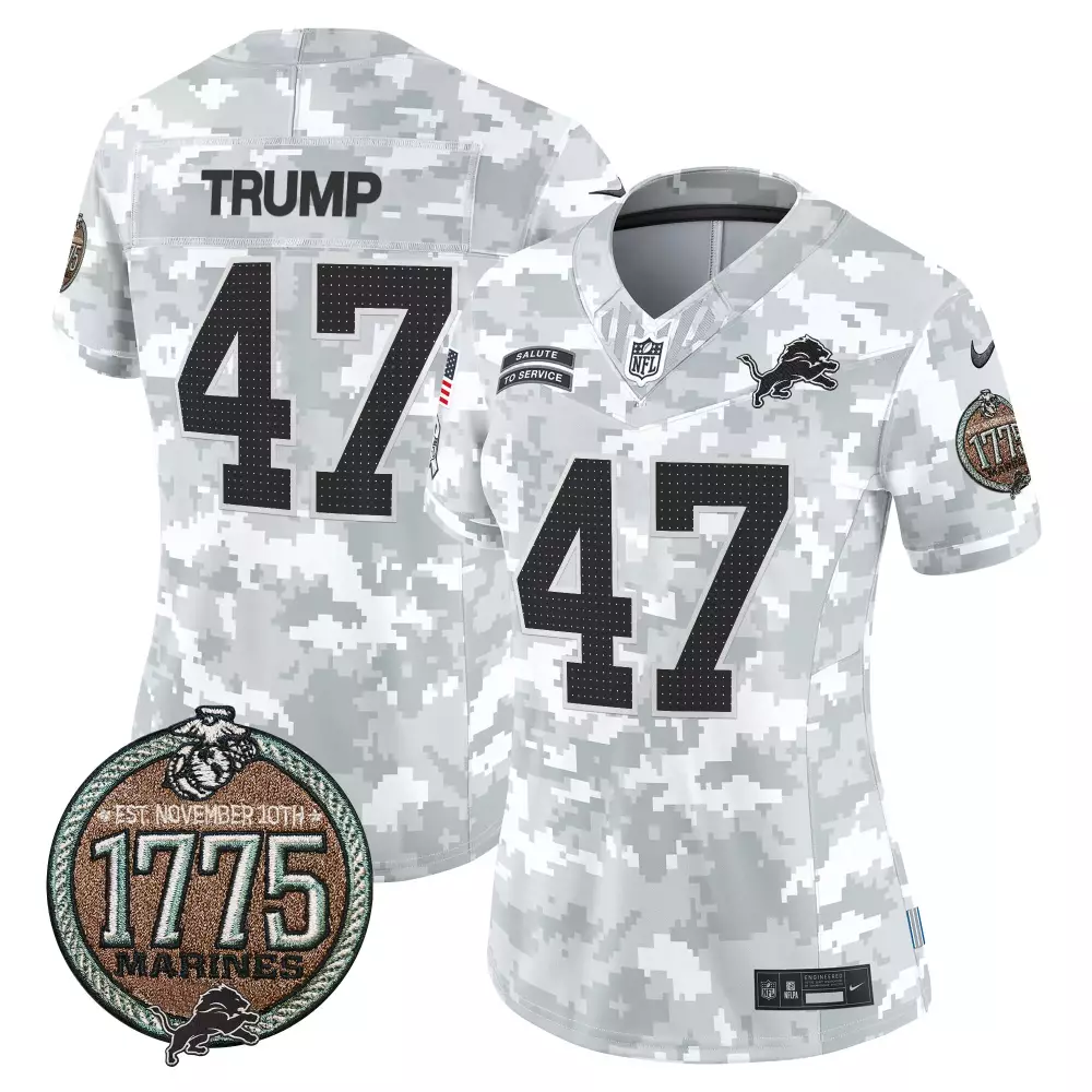 Donald Trump 47 Detroit Lions Jersey White Salute To Service Us Flag 1775 Marines