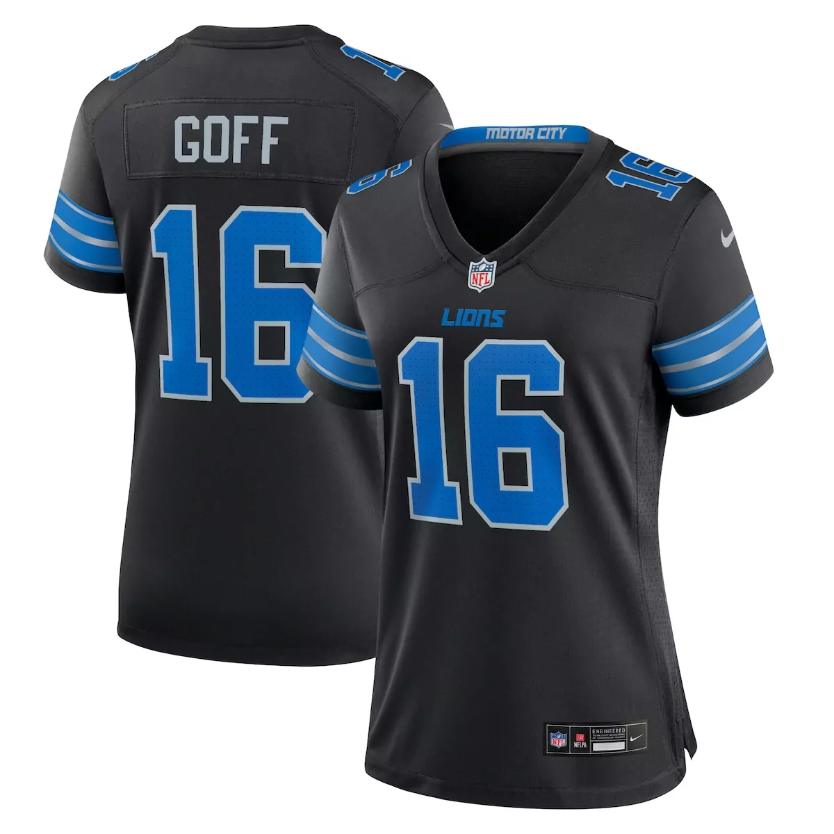 Jared Goff 16 Lions Jersey Black Men Player Blue Silver Alternate Game