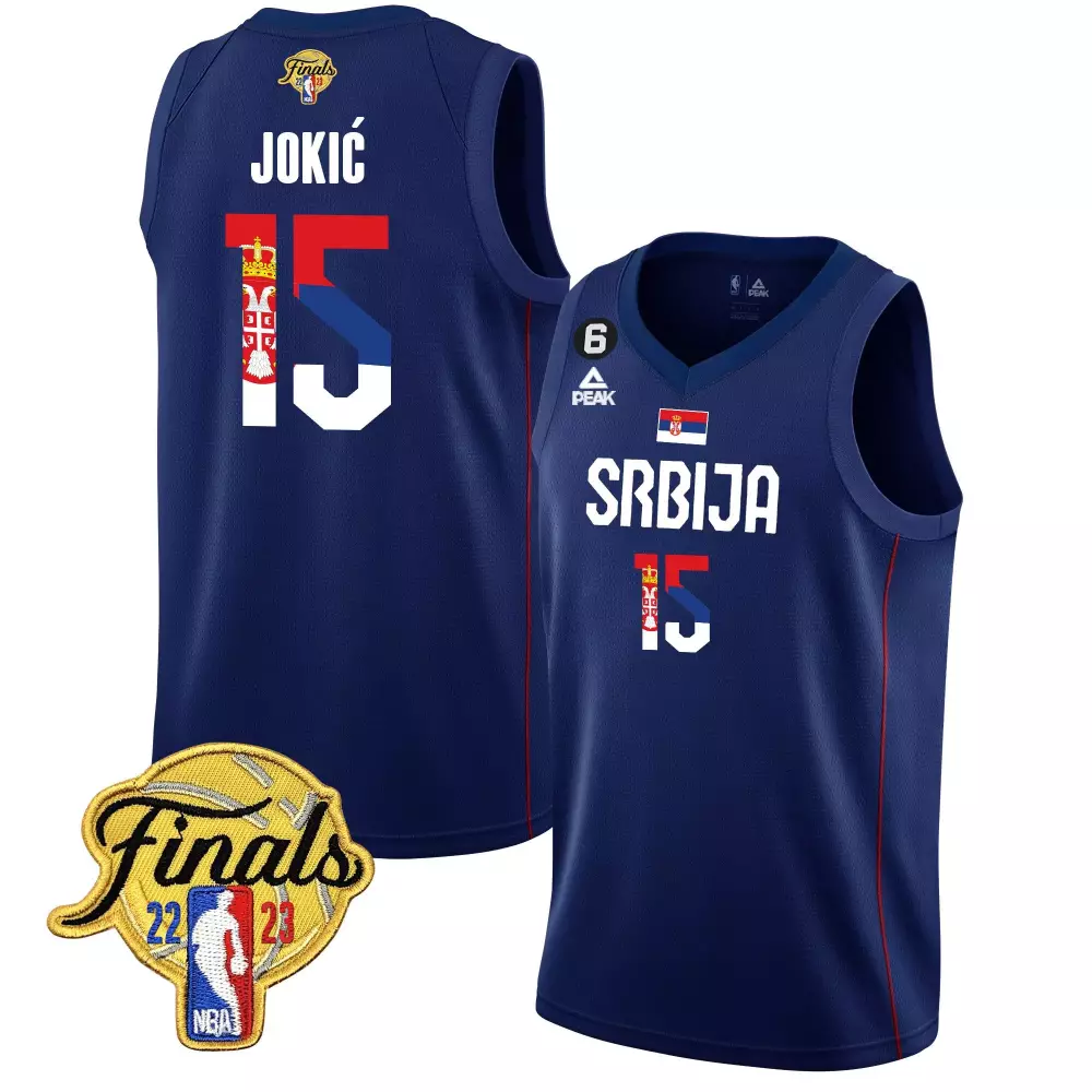 Nikola Jokic 15 Srbija Jersey Blue Finals 2022-23 Men White Red All Stitched