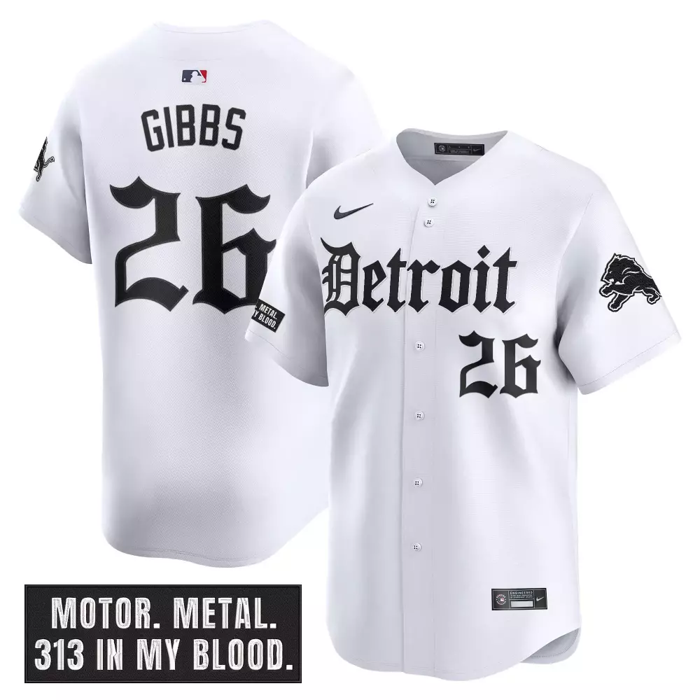Gibbs Motor 26 Detroit Tigers Jersey White Men Black Vapor Stitched Embroidered