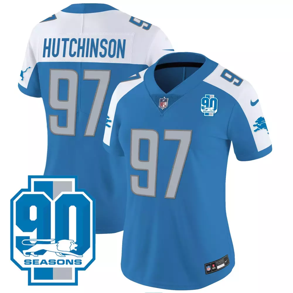 Aidan Hutchinson 97 Lions Jersey Blue 90 Seasons Men Player White Gray Silver All
