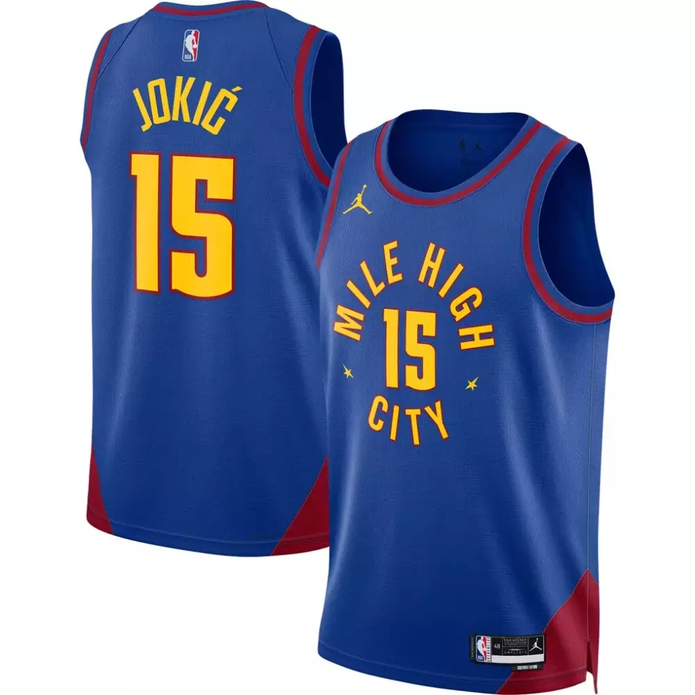 Nikola Jokic 15 Denver Nuggets Jersey Blue Men Standard Red Yellow Unisex Swingman
