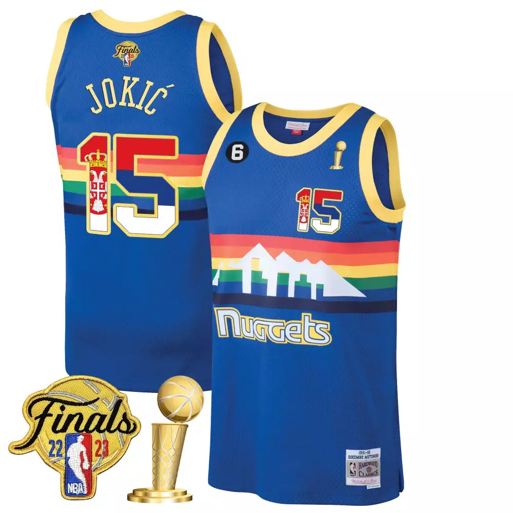 Nikola Jokic 15 Nuggets Jersey Blue 1991-92 Hardwood Classics Finals 2023 Men Yellow