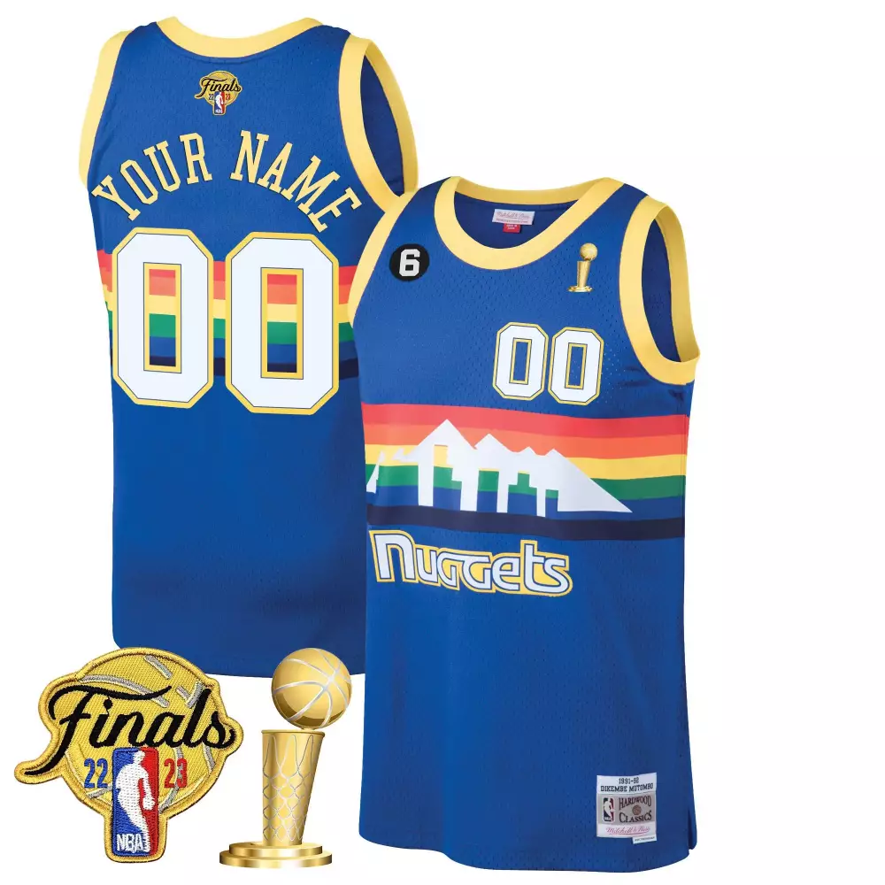 Custom Nuggets Jersey Blue Finals 2022-2023 Men Yellow White Classic All Stitched