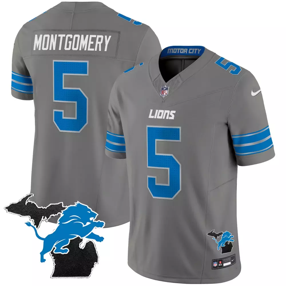 David Montgomery 5 Detroit Lions Jersey Gray Men Blue White Vapor Limited All Stitched
