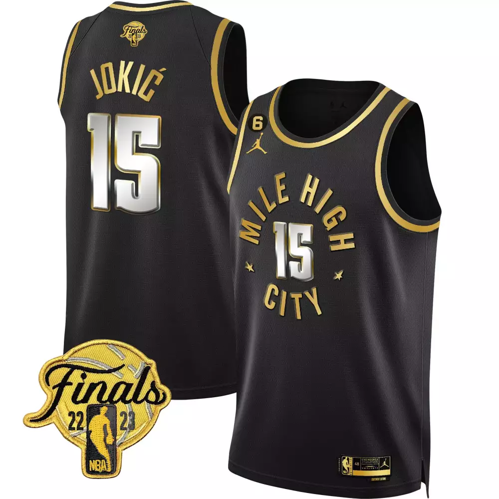 Nikola Jokic 15 Denver Nuggets Jersey Black 2023 NBA Finals Men Gold Silver Limited