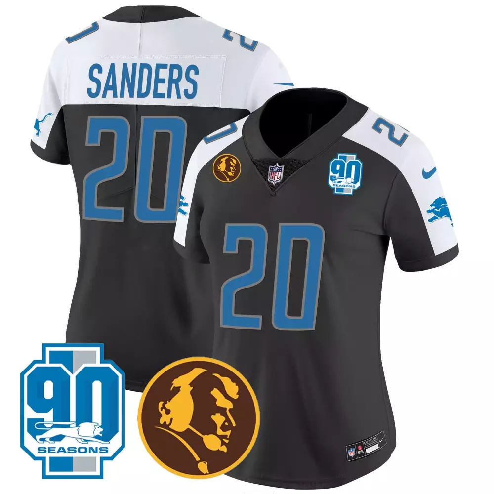 Sanders 20 Lions Jersey Black 90th Season 90 Seasons Men White Blue Alternate All