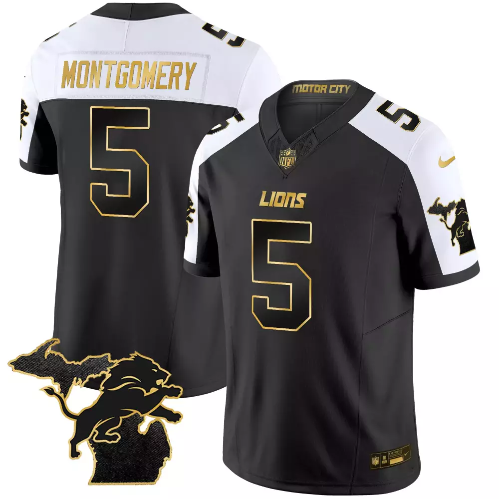 David Montgomery 5 Lions Jersey Black Motor City 2023 Men Standard White Gold Stitched