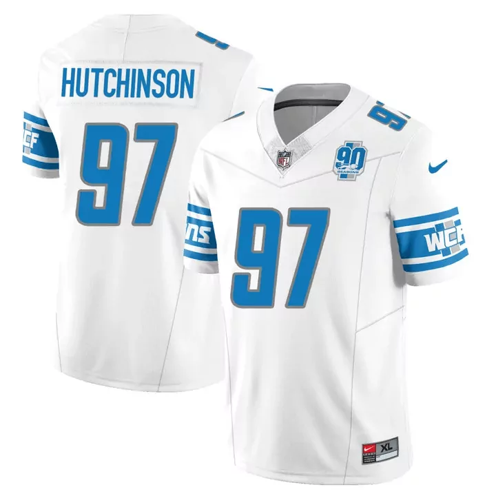 Aidan Hutchinson 97 Lions Jersey White 90 Seasons Men Replica Blue Silver All Stitched