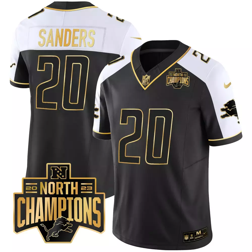 Barry Sanders 20 Detroit Lions Jersey Black 2023 NFC North Champions Men Replica