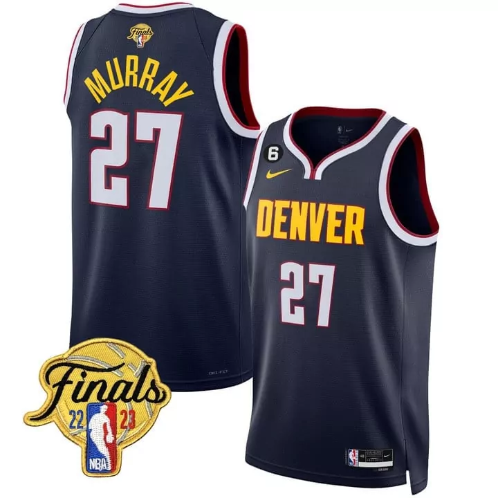 Jamal Murray 27 Denver Nuggets Jersey Navy Finals 2023 Men Yellow Red White All Stitched