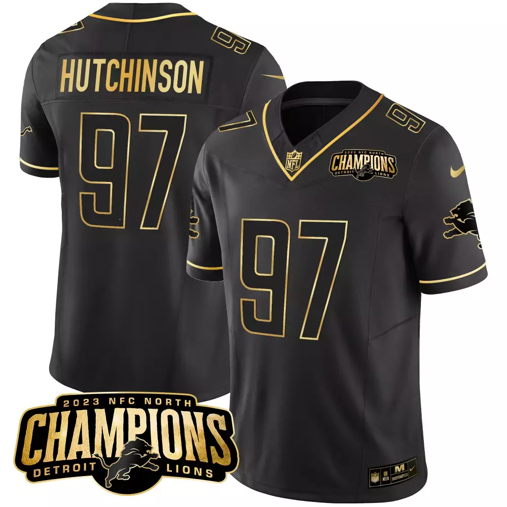 Aidan Hutchinson 97 Detroit Lions Jersey Black 2023 NFC North Champions Men Alternate