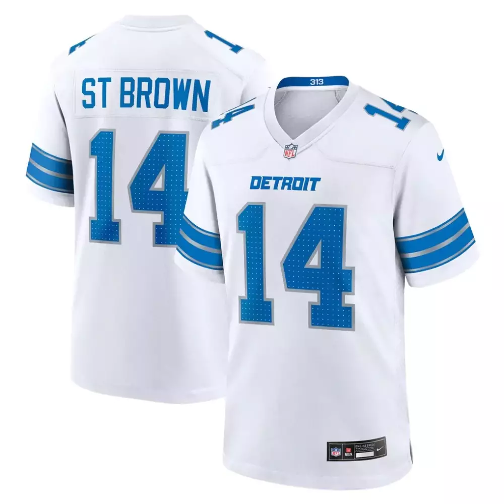 Amon-ra St. 14 Detroit Lions Jersey White Men NFL Blue Silver Game
