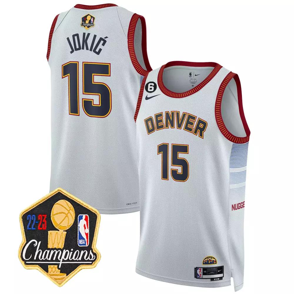 Nikola Jokic 15 Denver Nuggets Jersey White 2022-23 Champions Men Swingman Maroon
