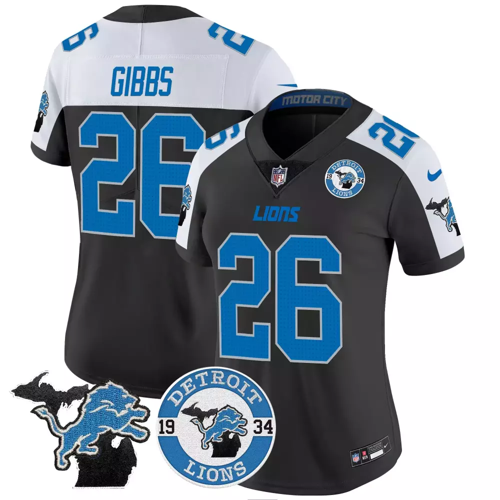 Jahmyr Gibbs 26 Lions Jersey Black Detroit Michigan State Outline Men Game Alternate